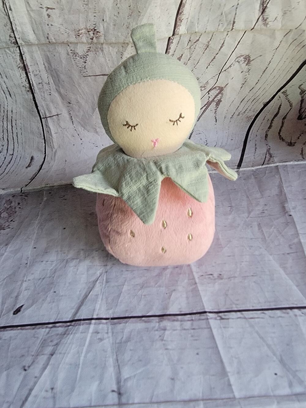 Mon Ami Strawberry Berry Plush Chime Rattle Handheld 7" Stuffed Lovey